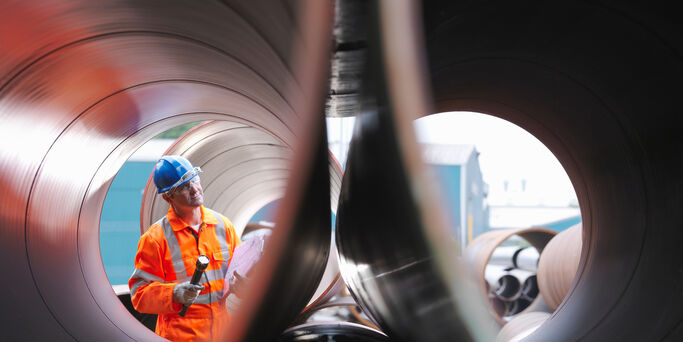Man checking pipes